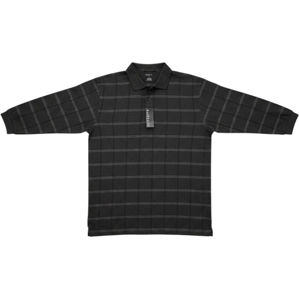 Van Heusen Men Long Sleeve Jaspe Windowpan Polo Shirt Black XL